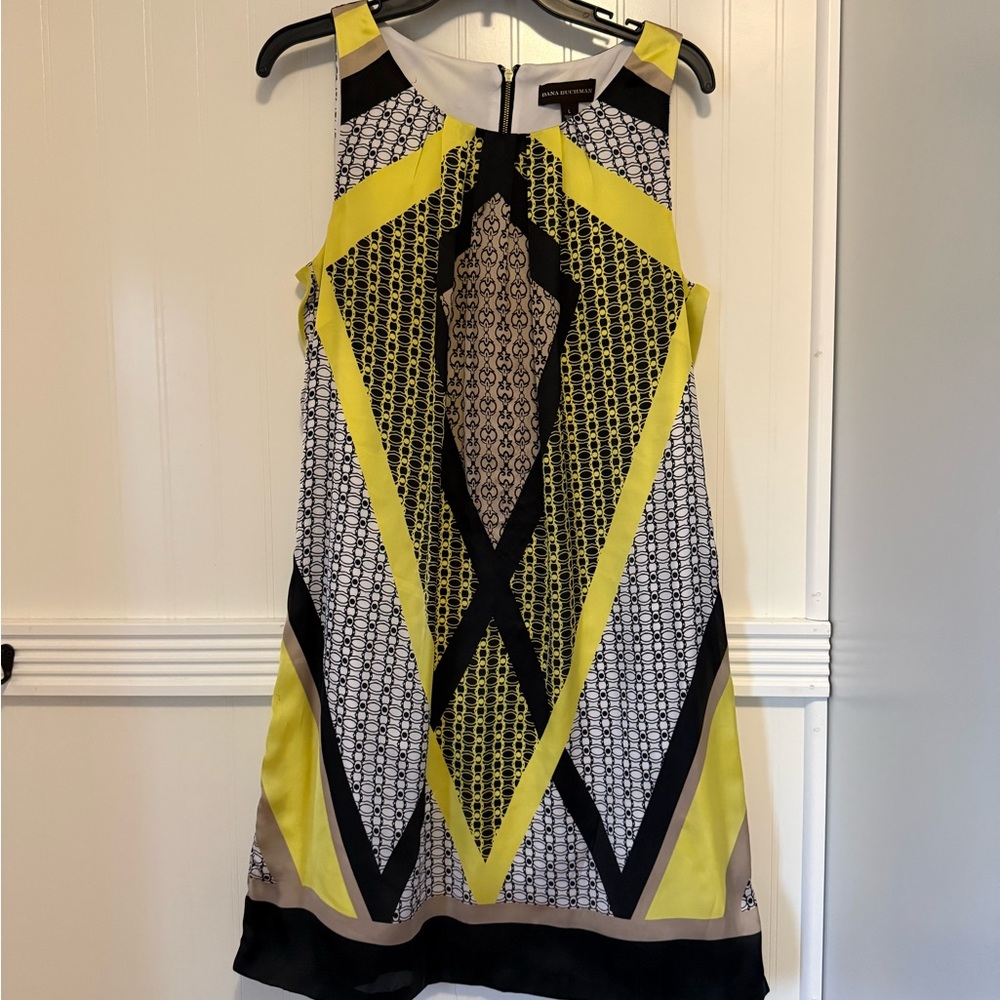 Dana Buchman Yellow and Black Geometric Mini Dress